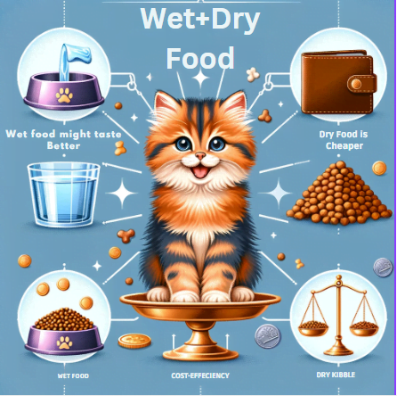 An image showing importance of mixing wet cat food and cat dry food