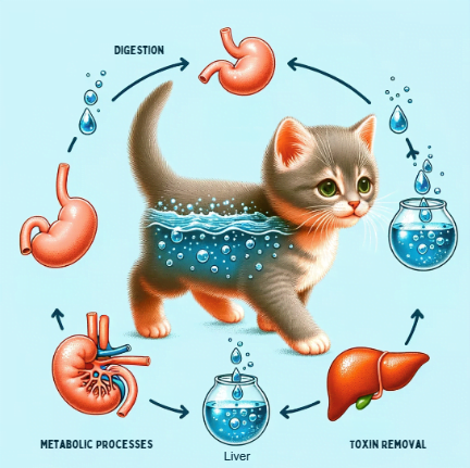 an infographic showing water cycle in persian's kitten body