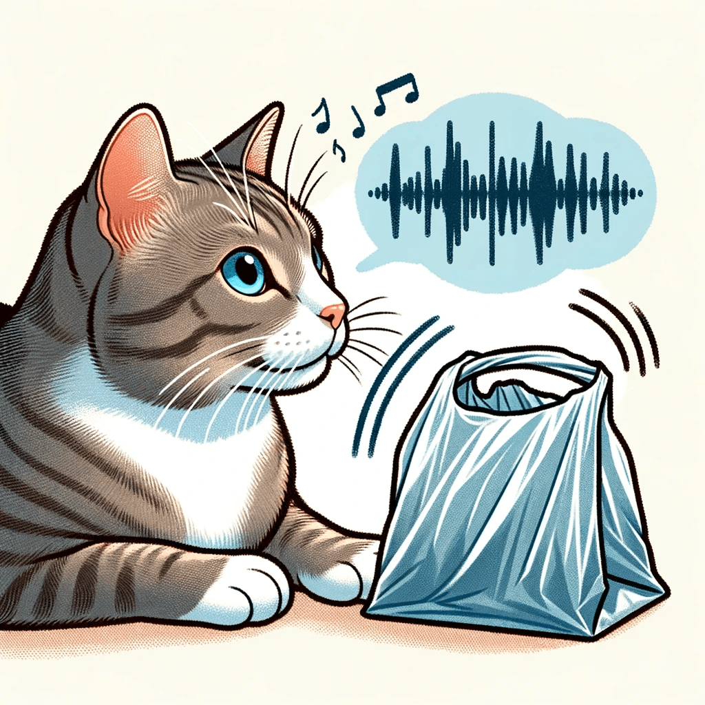 This image shows a common reason why do cats like plastic bags: They echo nature's sounds