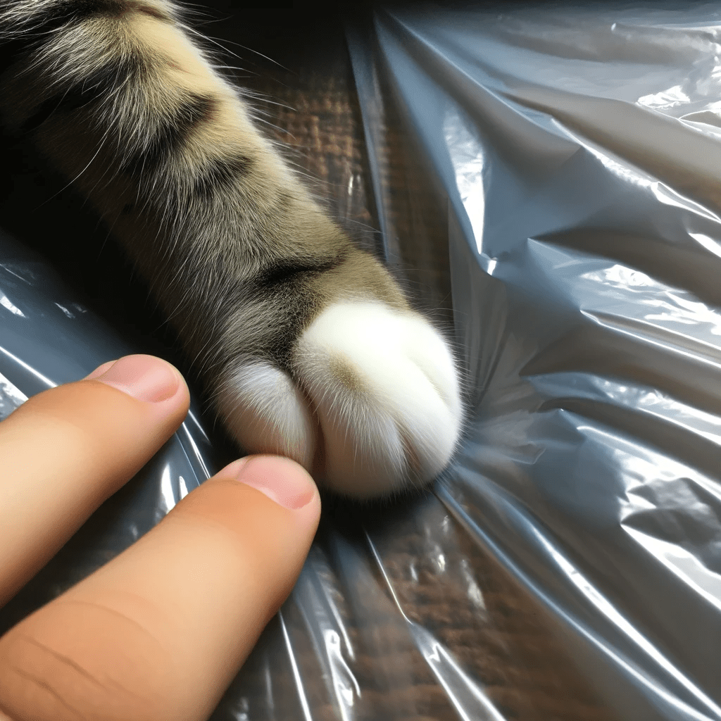 This image shows a common reason why cats like plastic bags: their intriguing texture.