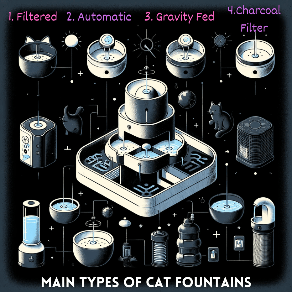 infographic portraying the main types of cat water fountains