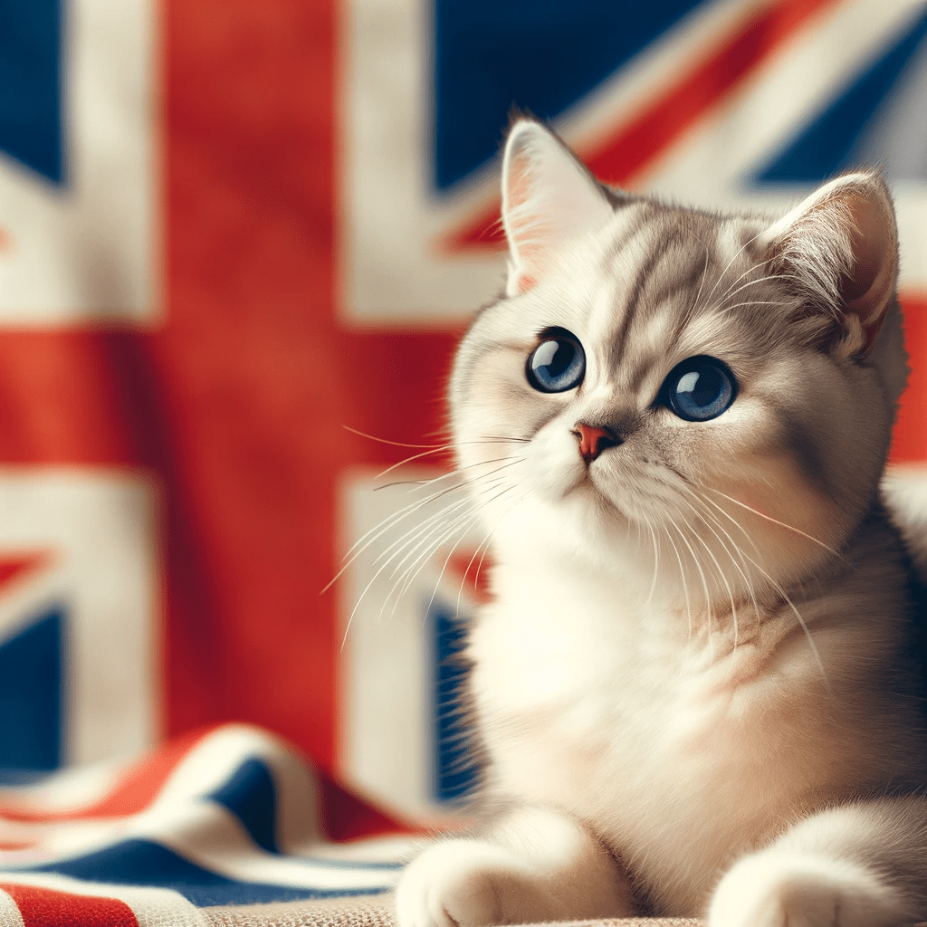 image of a cat with a British flag in the background