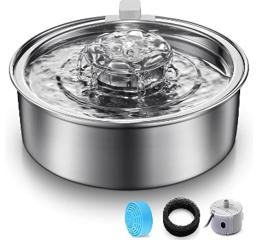 2L Stainless steel cat water fountain suitable for kittens