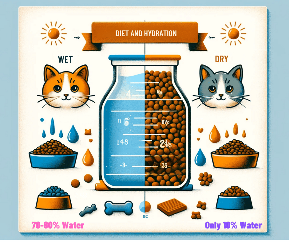 Graphic showing the different moisture level between wet and dried food