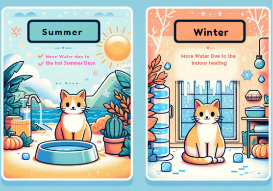 Graphic showing how seasonal changes impacts your cat's hydration requirements