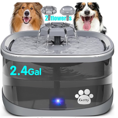 An image of a good example of water fountain which is suitable for a multi-pet household such as a big dog and a cat
