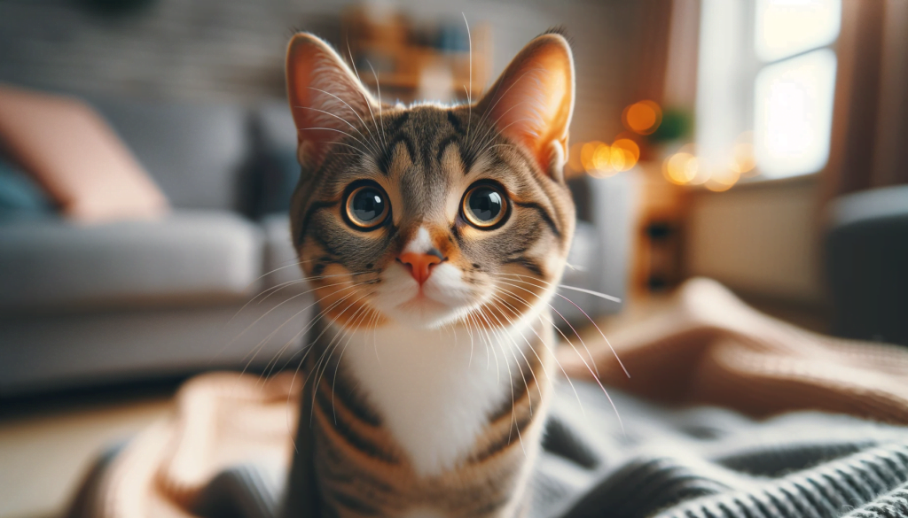 Photo of Oliver_ A typical domestic short-haired cat with bright, expressive eyes, looking curious and active.