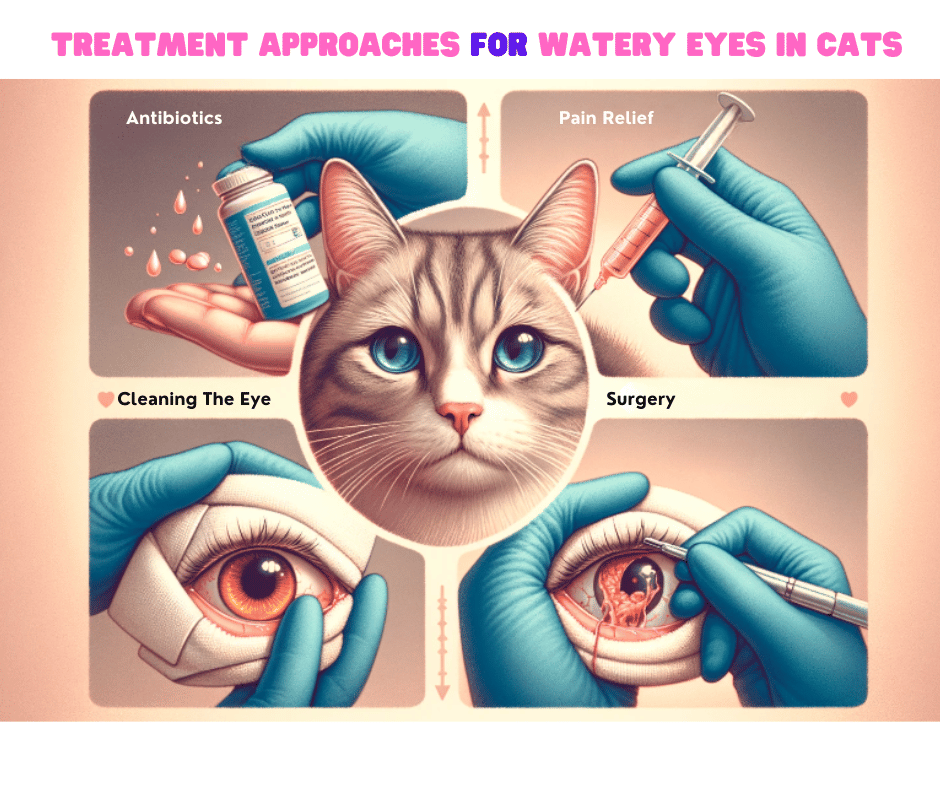 Visual showing the different Treatment Approaches For Watery Eyes in Cats