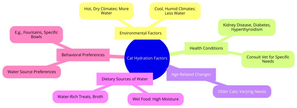 mind map showing the different factors that can affect a cat's hydration needs