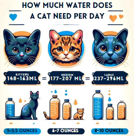 Infographic showing how much water does a cat need per day