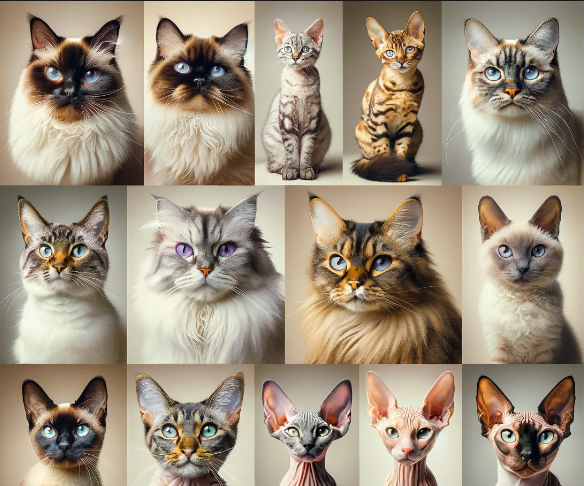 Photo showing the different type of cat breeds