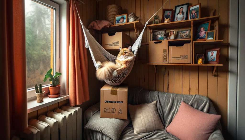 Image showcasing a cat enjoying its personal space within a home.