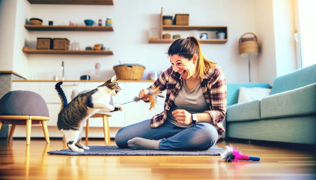 Image showing a moment of play between a cat and its human.