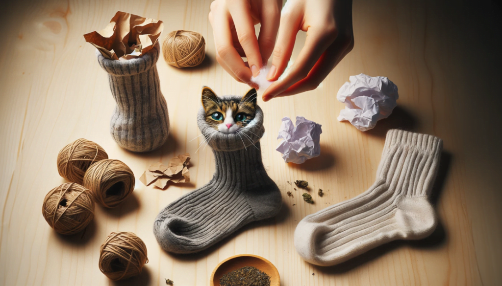 image of someone creating a DIY sock ball which is a good indoor cat exercise idea