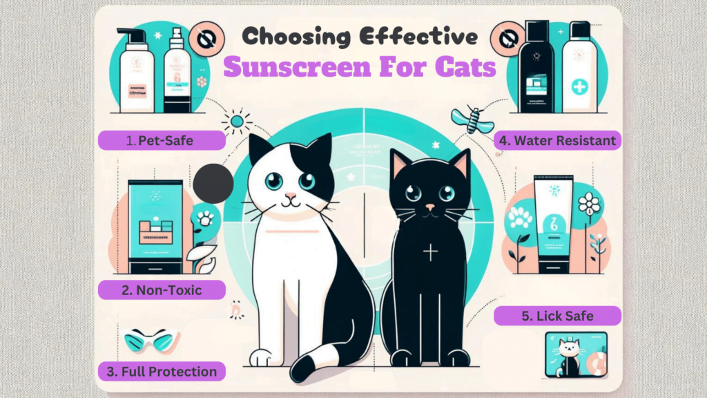 Infographic showing how to choose an effective sunscreen for cats