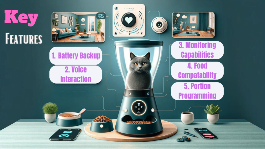 Infographic showing key features in smart cat feeders