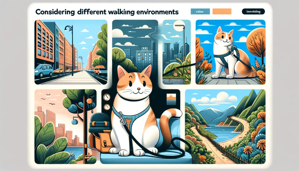 Featured image showing different walking environments for choosing the right cat leash