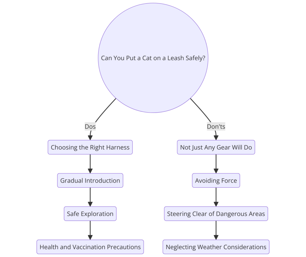 Flowchart showing the dos and don't on how to Put a Cat on a Leash: Dos and Don'ts 