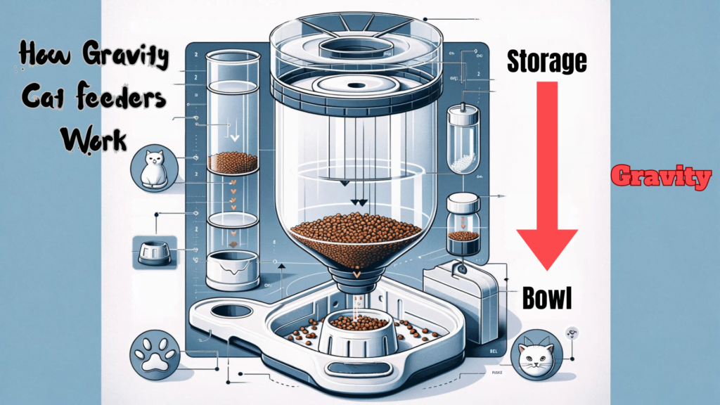 An infographic showing how a gravity cat feeder work