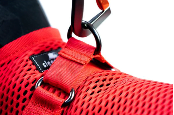 A close up look of the martingale harness showing the leash attached to the Harness