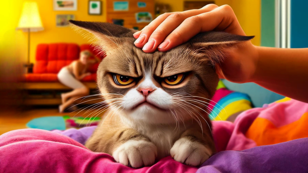 An image depicting an annoyed cat to illustrate why some cats do not like being petted