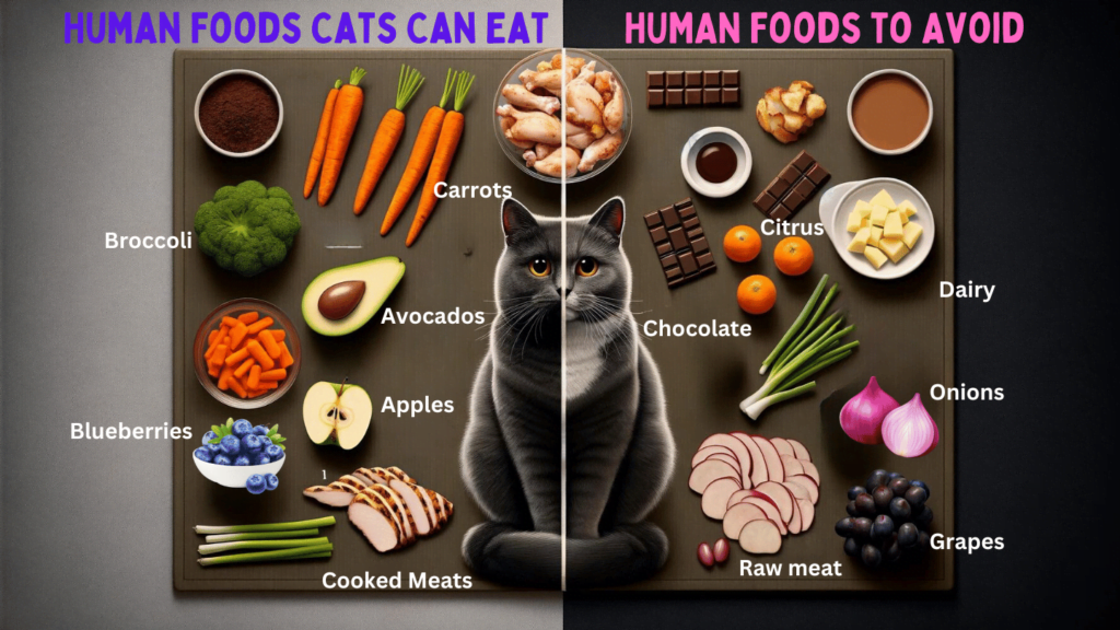 Human Foods Cats Can Eat vs. Foods to Avoid infographic