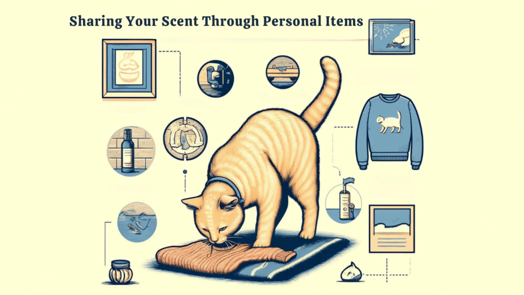 Image showing a way on how to get a cat to like you: By sharing your scent 