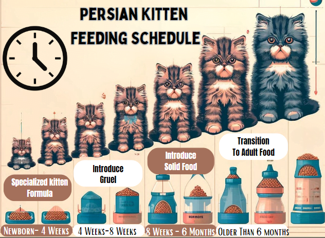 infographic showing how many times to feed a persian kitten and what to feed a persian kitten