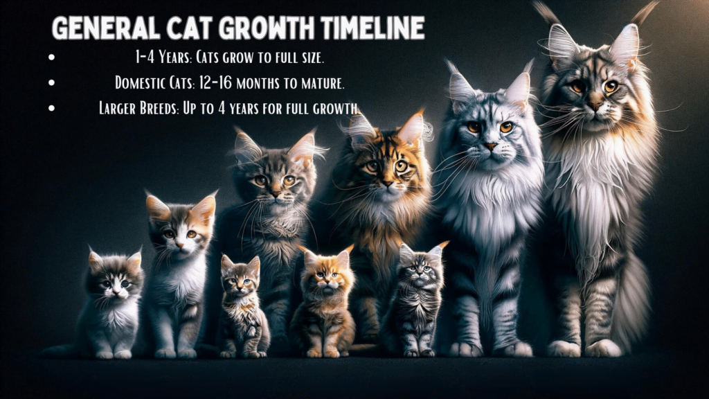 image depicting the general growth timeline of cats, from kittenhood to adulthood