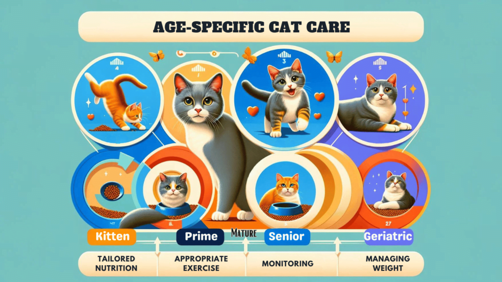 Infographic showing age-specific cat care recommendations