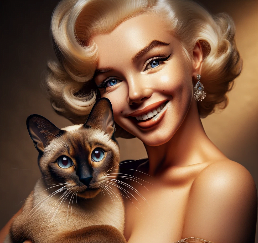 A Siamese cat and one of her her famous owners Marilyn Monroe Image