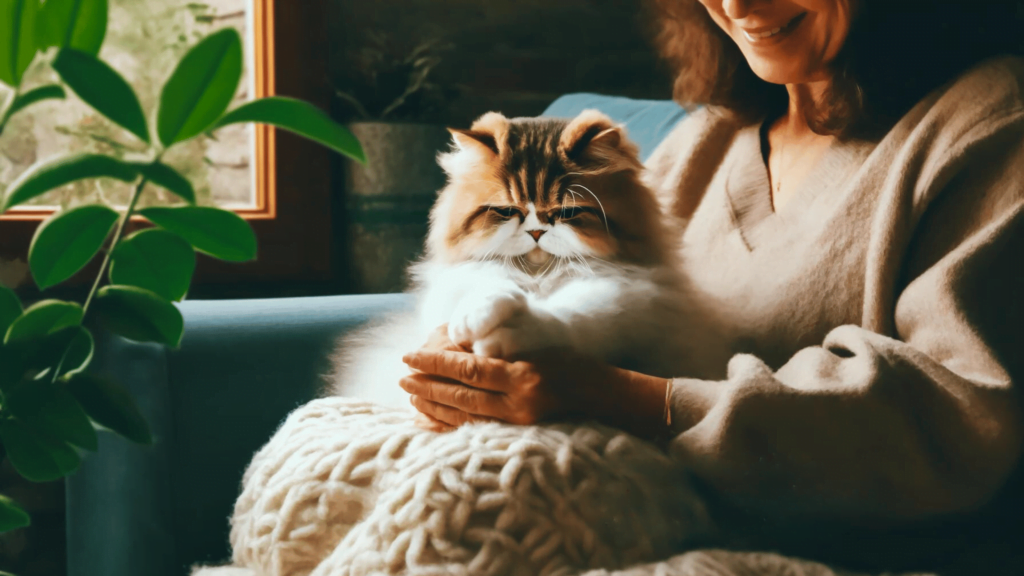 An image showing a persian cat kneading which is one of the ways of how Persian cats show love