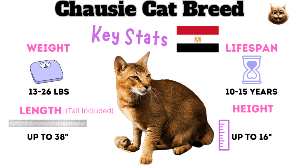 Chausie  Breed Key stats listed as one of the large cat breeds