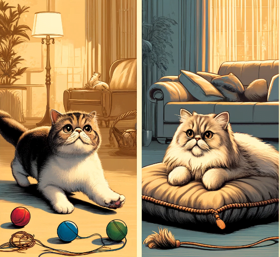 Image depicting the contrasting personalities and temperaments of the Exotic Shorthair and Persian cats.