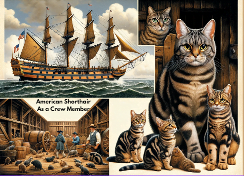 Image showing the American shorthair cat as a crew member protecting ship supplies from rodents