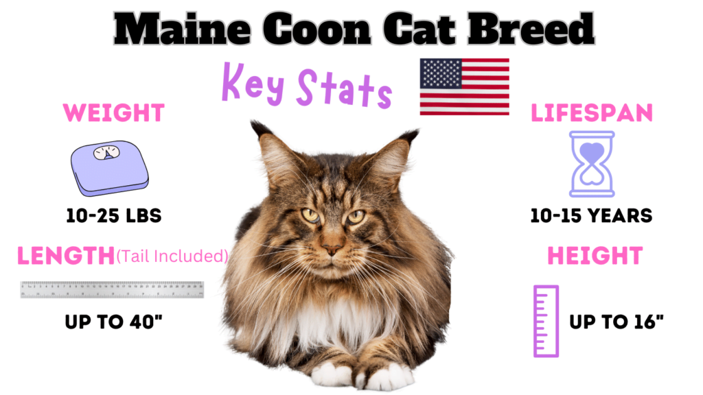 Main Coon Cat Breed Key stats as one of the large cat breeds