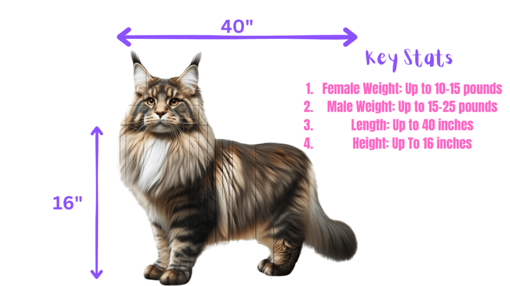 Image showing Maine Coon Key Stats about weight, height and length visual