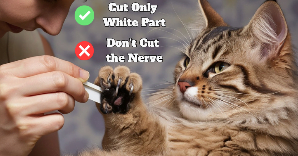 Image showing owner clipping a Maine Coon's nails properly, focusing on trimming the white part of the nail and avoiding the quick, showcasing essential Maine Coon Grooming techniques.