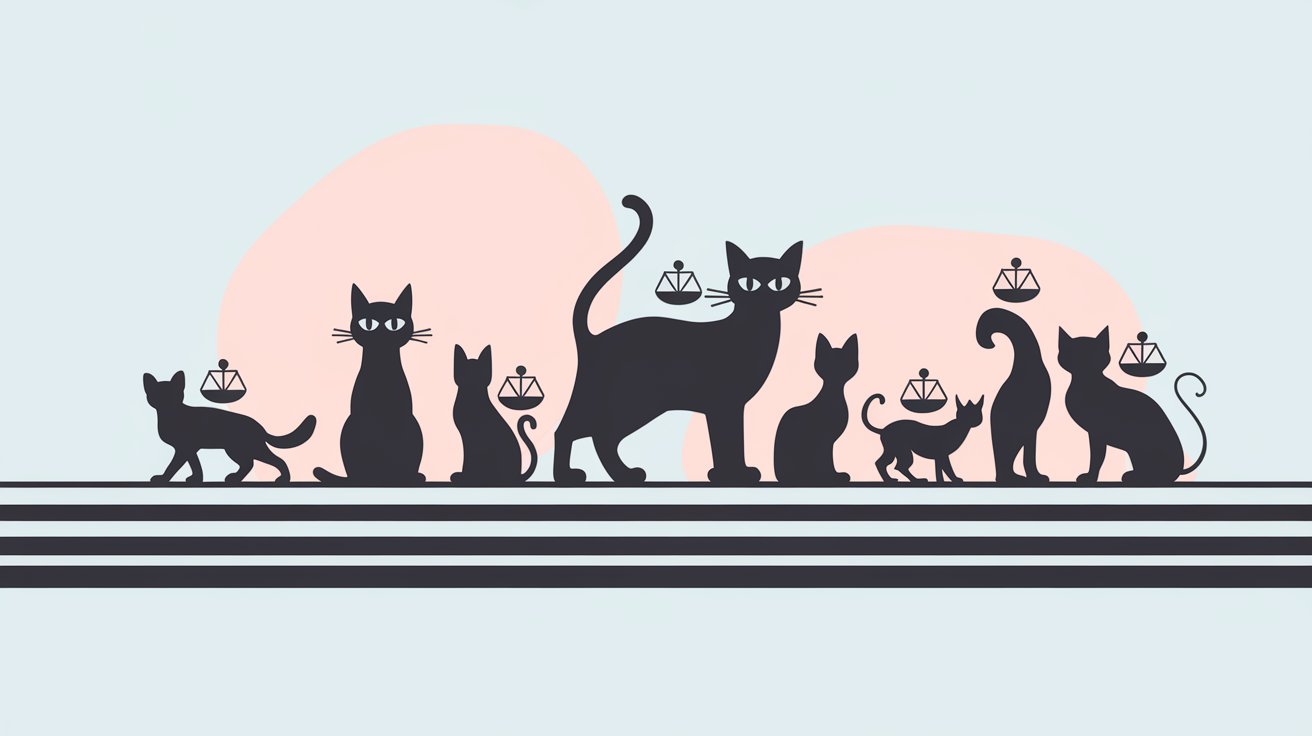 A series of cat silhouettes representing different breeds, each paired with a small scale or weight icon, symbolizing the concept of Cat Weight Calculators by Breed.