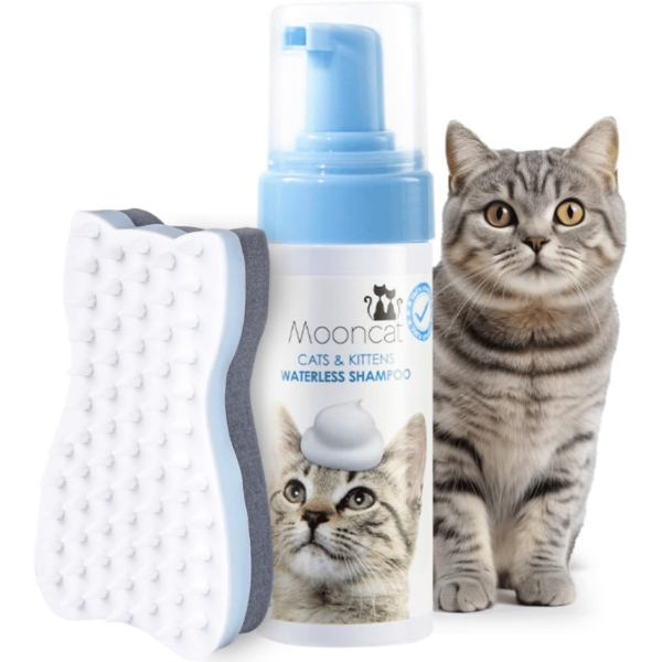 Mooncat waterless cat shampoo image and cat brush image