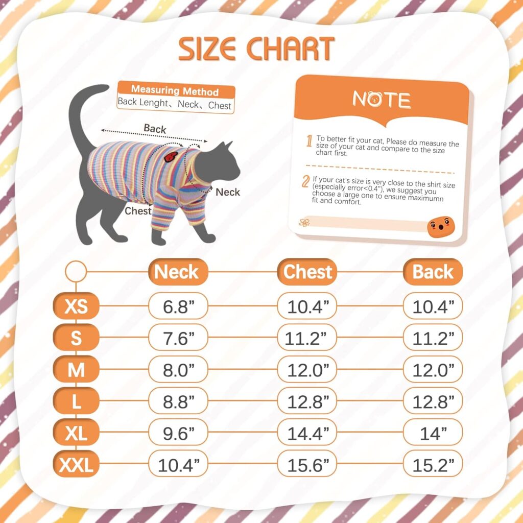 DENTRUN Hairless Cats Stripe Vest Size Guide Image