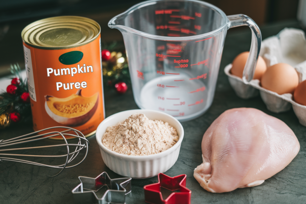 Image showing ingredients such as pumpkin, chicken and oats to make DIY cat treats