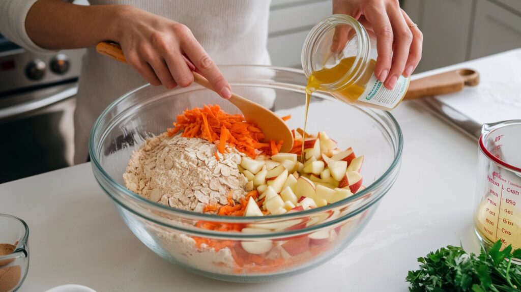 Image showing the preparation of the carrot & apple dog waffles