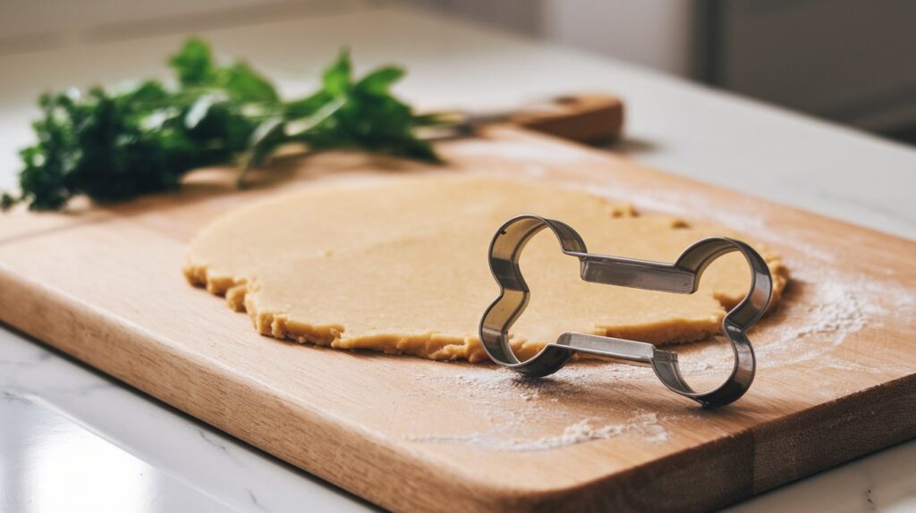 inviting scene set on a well-lit kitchen counter during the DIY breath freshening parsley and mint biscuit-making process.