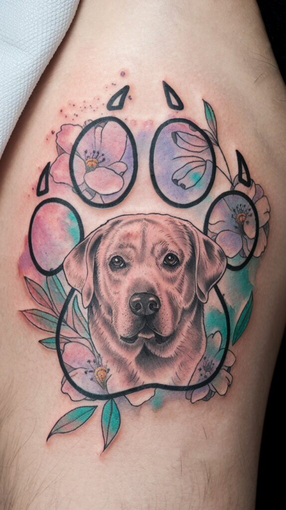 Creative tattoo design drawing of a Labrador in cubist form, emphasizing movement and light play.