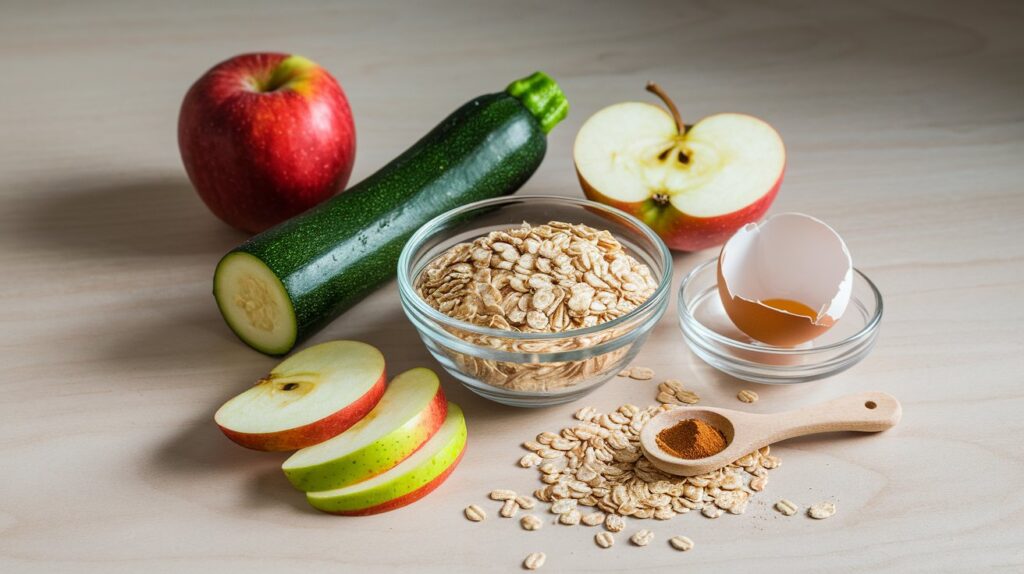 Image showing the ingredients for making the Apple & Zucchini Dental Chews for Dogs recipe