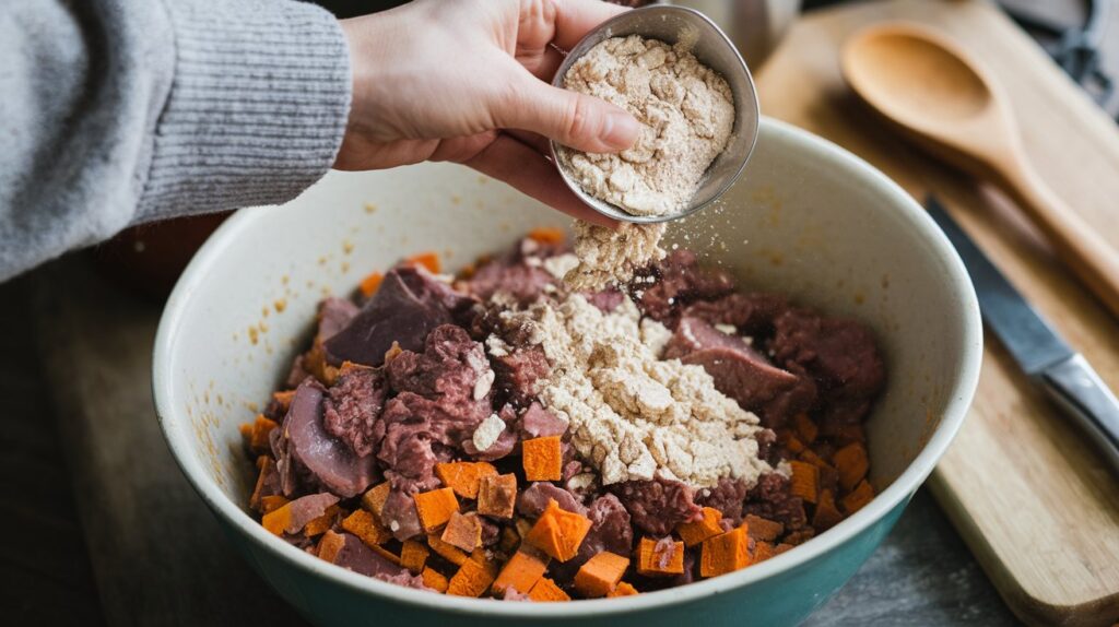 Image showing the preparation process of Liver and Sweet Potato Dog Treats