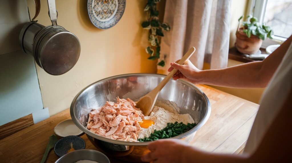 Image showing the preparation of the Homemade Dog Treats with Chicken & Green Beans recipe