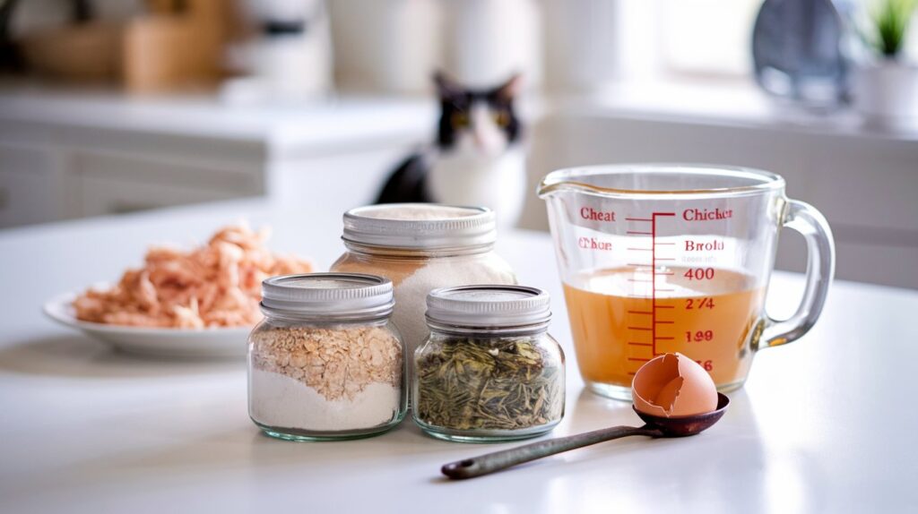 image showing the ingredients for the Chicken and Catnip Cat Treats