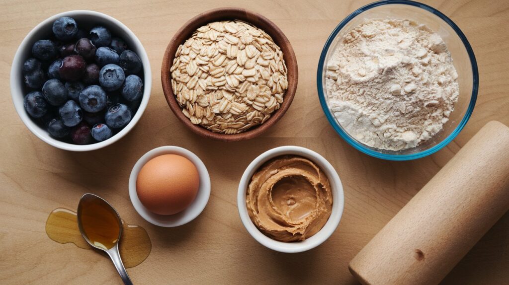 ingredients to make the Homemade Blueberry and Oat Dog Biscuits